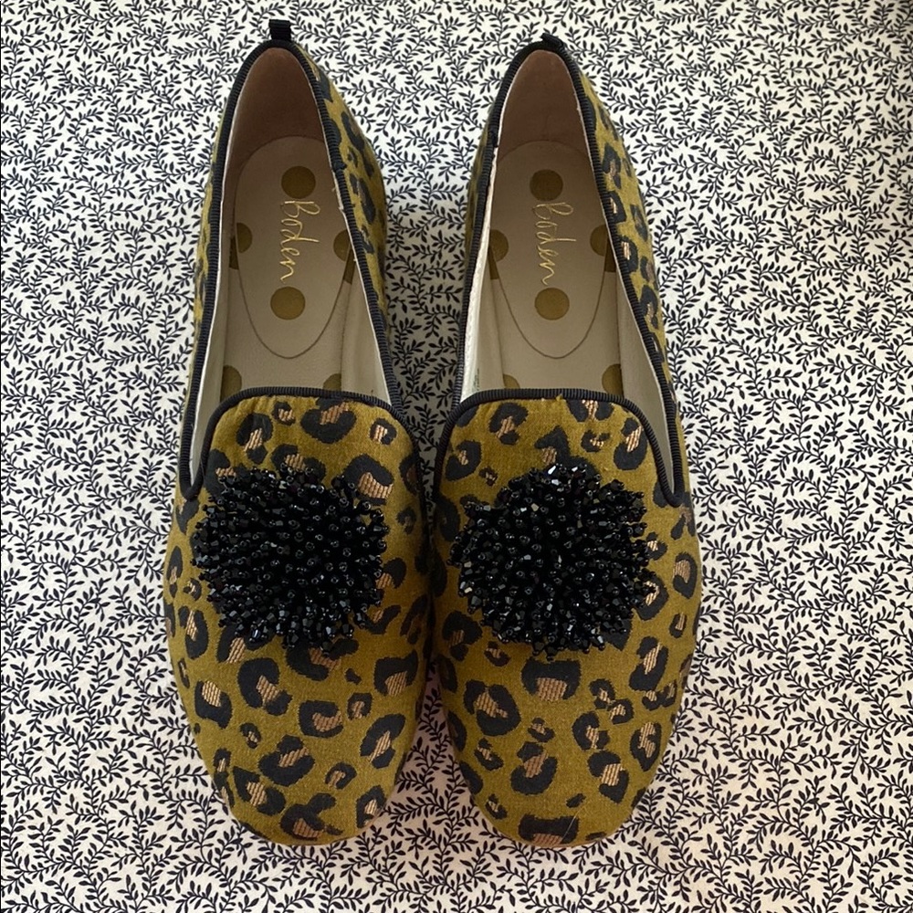 Boden Leopard Print Flats Black and Brown